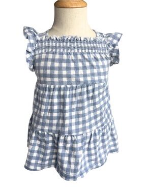 Dip Baby Girls Blue White Gingham Smocked Flutter Sleeve Dress 6-12M